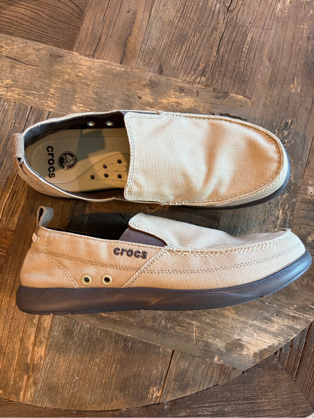 Crocs M10 Khaki Walu Canvas Slip-On Men's Loafers Casual Boat Shoes